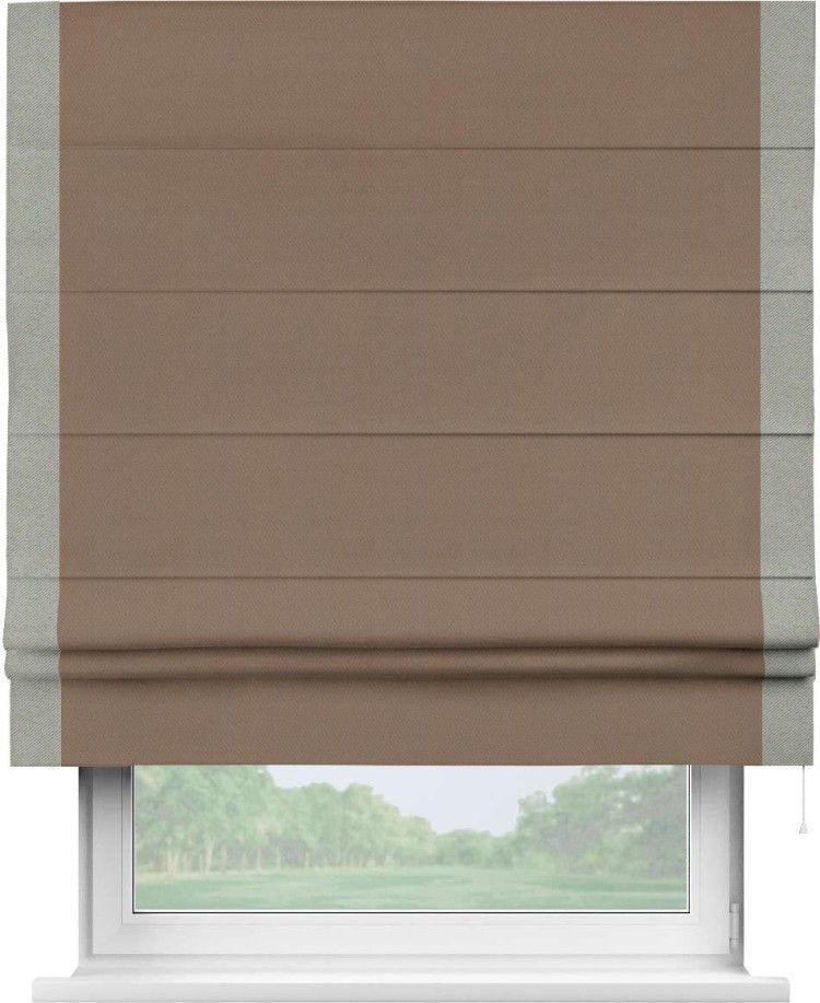Римская штора «Кортин» с кантом Стрим Дуо, для проема, ткань блэкаут однотонный коричневый